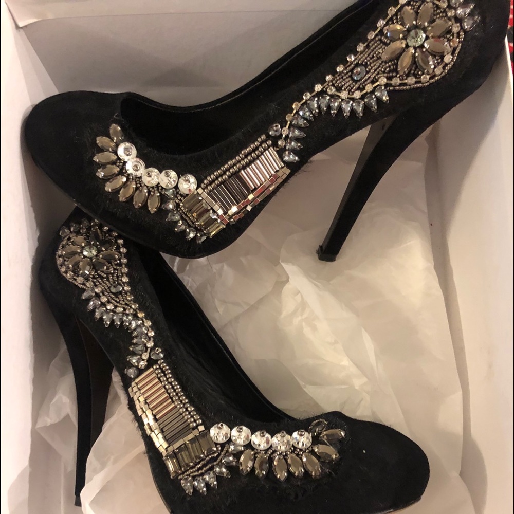 Dolce Vita Black Suede Silver Sequin Heels 7